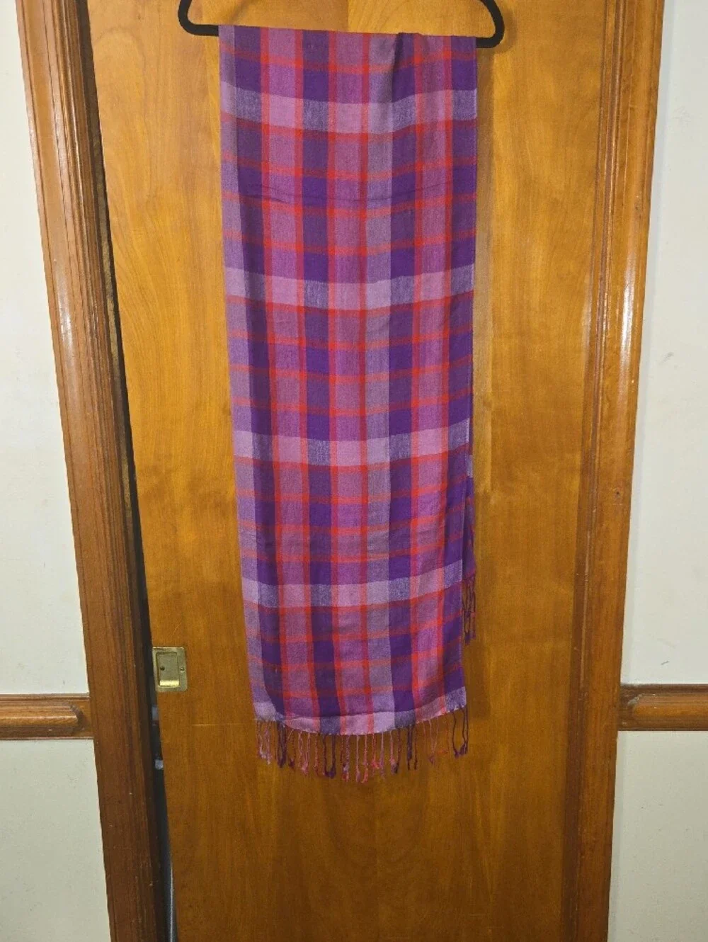 Purple and Red Plaid Fringe Scarf